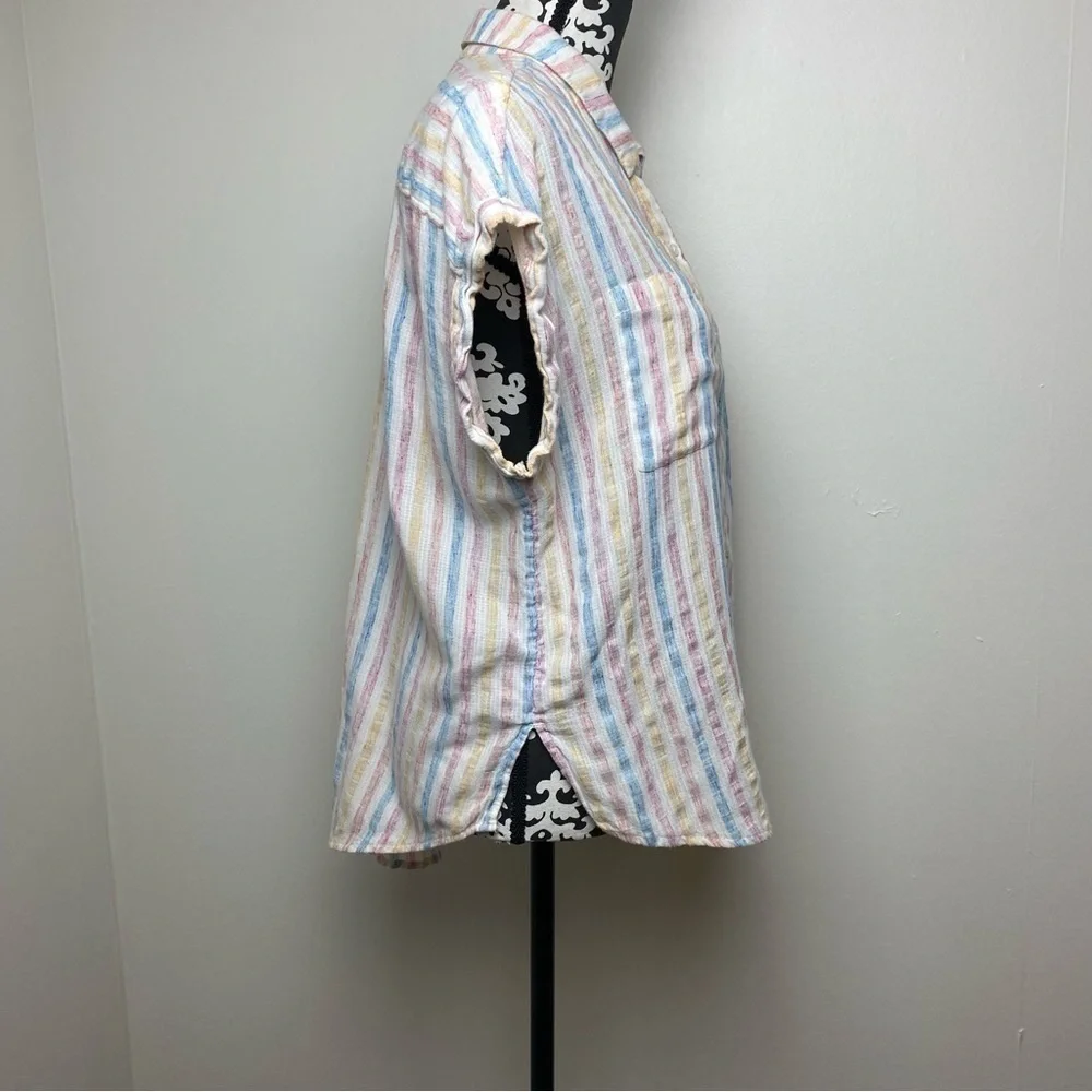 Lucky Brand Split Back Striped Button Front Lightweight Top - Picture 5 of 15